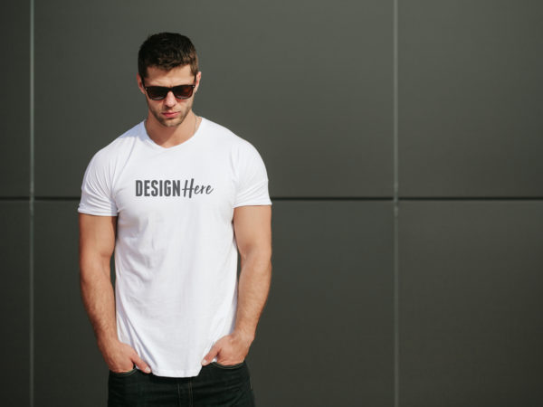 Download T-Shirt Mockup on Male Model - PSD Mockup Template