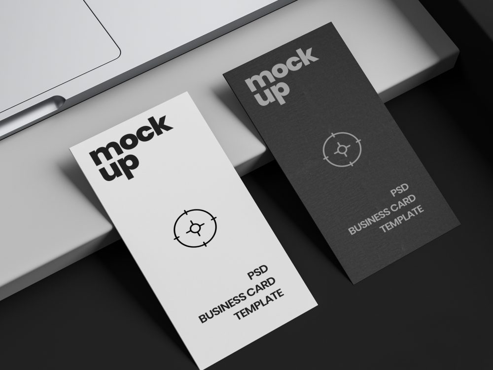 Vertical Business Card Mockup on Desk
